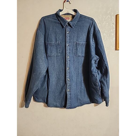 Wrangler Premium Quality Fleece Lined Denim Jacket / Shacket sz 2XL Blue Pockets - Picture 1 of 14